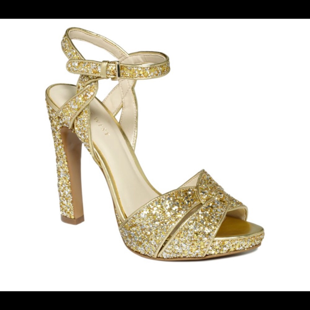 Nine West Gold Glitter Heels Sandals Size 5